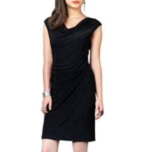 Evan-Picone Women's Classic Black Cap Sleeves Drape Neckline Cocktail Dress Sz 8